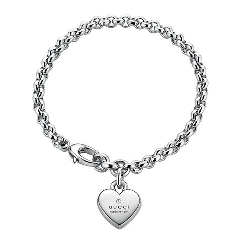 gucci trademark sterling silver heart motif bracelet|Gucci trademark heart silver necklace.